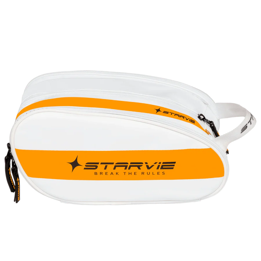 Side view of white StarVie Skyline accessory bag showing top carry handle