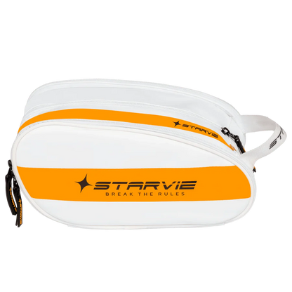 Side view of white StarVie Skyline accessory bag showing top carry handle