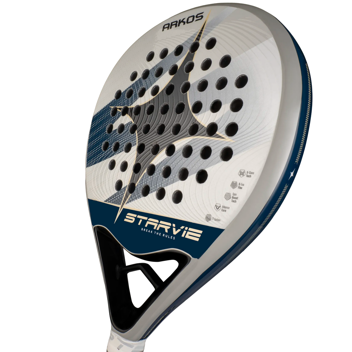 Side perspective view of Star Vie 2026 Arkos padel racket