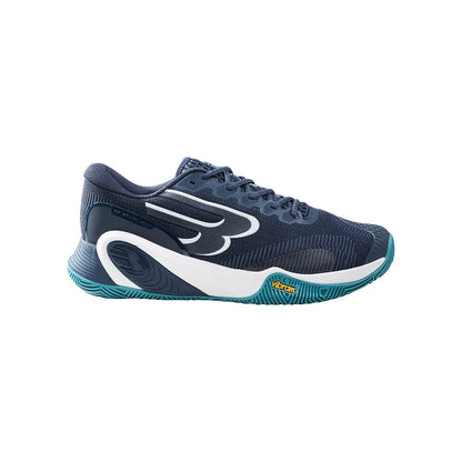 Side view of navy blue Bullpadel Hack Vibram 26V padel shoe with white midsole