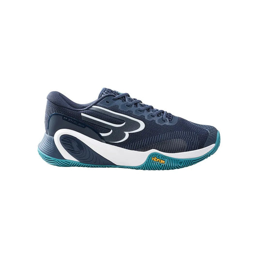 Side view of navy blue Bullpadel Hack Vibram 26V padel shoe with white midsole