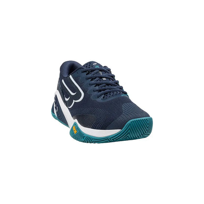 Front-angle view of navy Bullpadel Hack Vibram 26V padel shoe showing toe guard