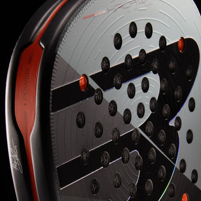 Close-up of upper frame guard and head edge on Bullpadel Hack 04 Comfort 26 racket